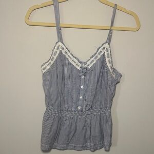 Hollister Blue & White Striped Lace-Trim Spaghetti Cami
